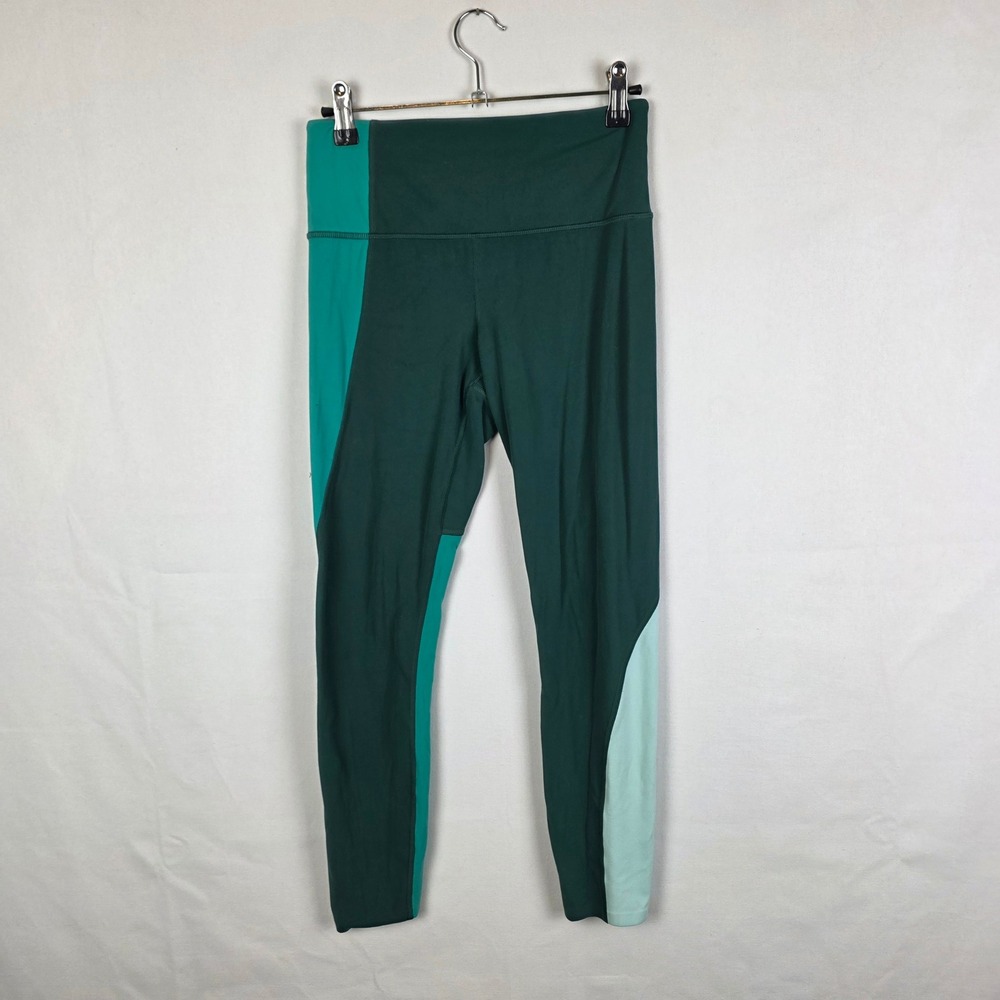 Athleta Womens Colorblock High Rise 7/8 Leggings Green Teal Mint Size S
